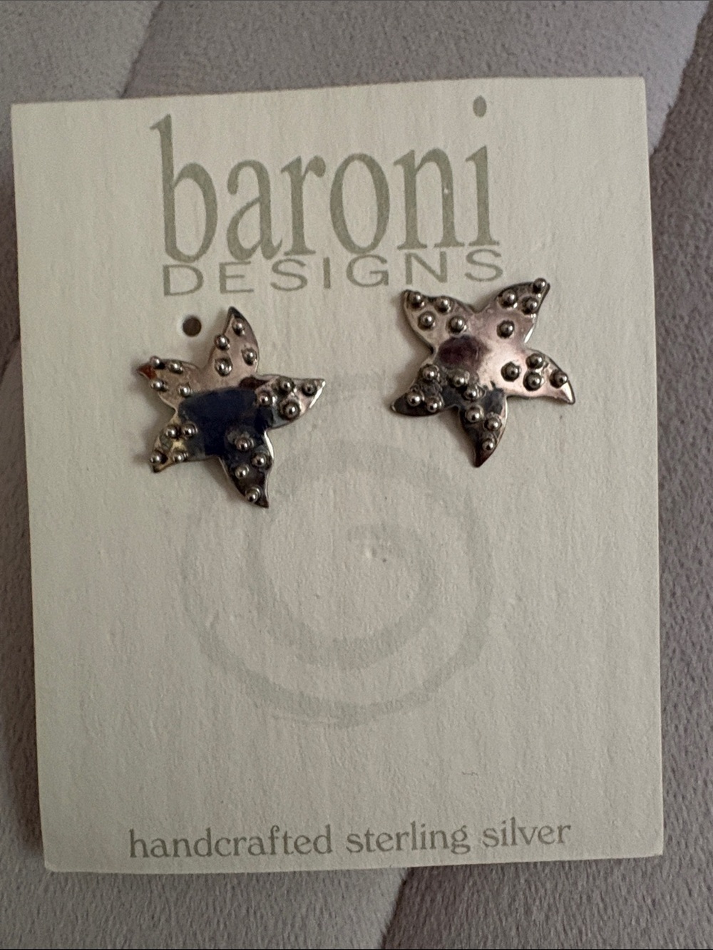 Baroni Designs Handcrafted Sterling Silver Sea Star Stud Earrings Vintage